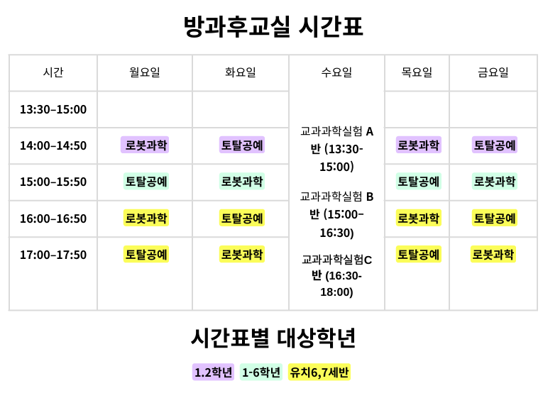 광주 계림동 방과후교실 프로그램 안내우리 아이 방과후, 안전하고 알차게 보내고 계신가요?